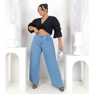 CALÇA JEANS WIDE LEG PLUS SIZE WID LEG PANTALONA 46 AO 56