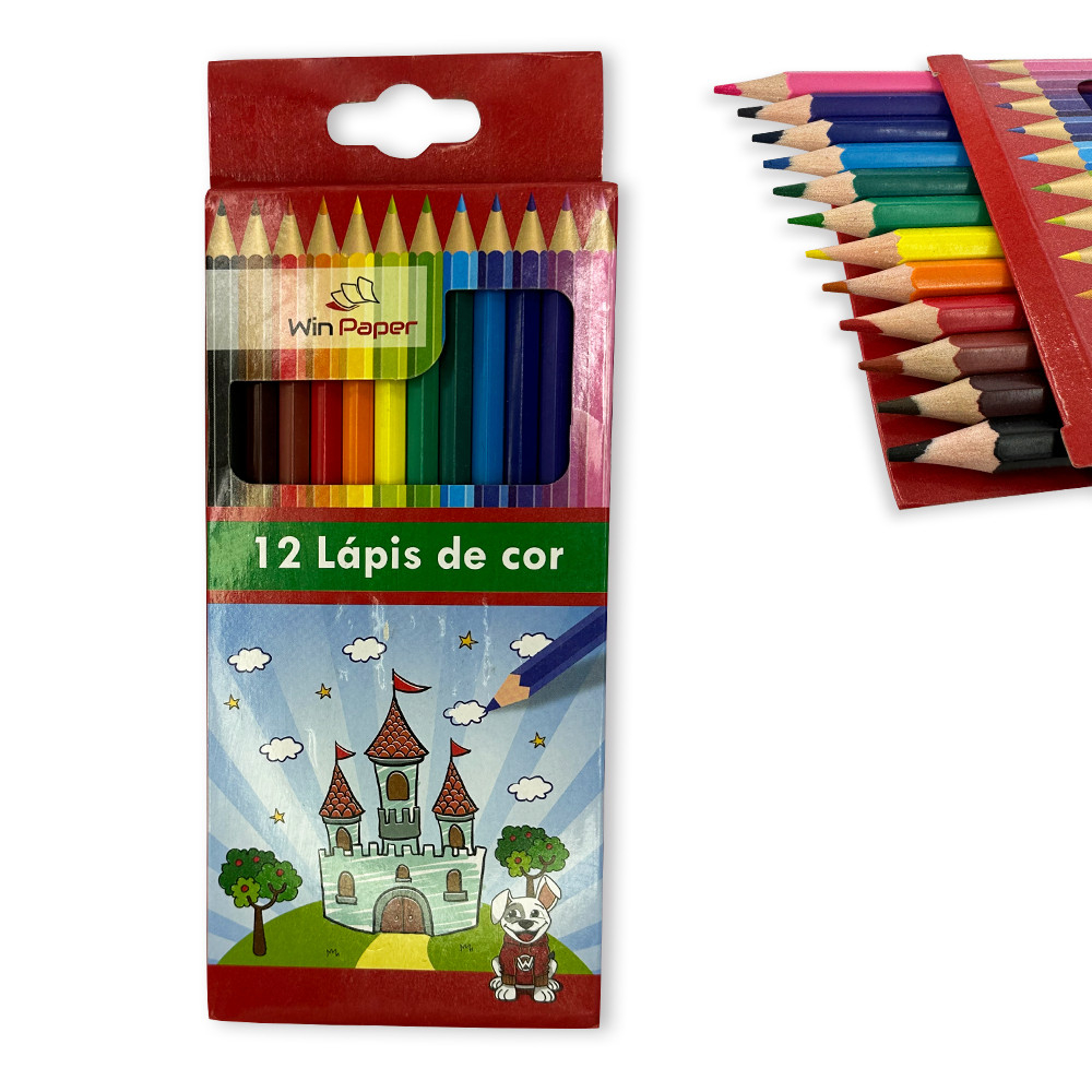 Lápis de Cor Escola Pintura Multicolor com 12 Cores