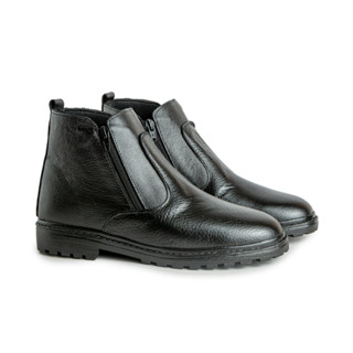 Bota Botina em Couro legítimo Casual Masculina Preto de zíper Social Clássica 100% couro Ref 400
