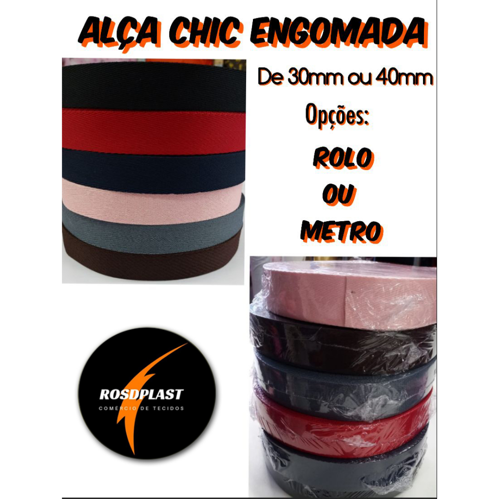 ALÇA CHIC CORES LISAS ENGOMADA- 3.0mm ou 4.0mm