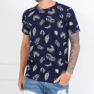 Camiseta Floral Masculina Viscolycra Bem Macio e Flexível Manga Curta Gola Redonda