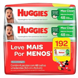 Kit 4 Pacotes Lenços Umedecidos Huggies Max Clean 192 Unidades Leve 4 Pague 3