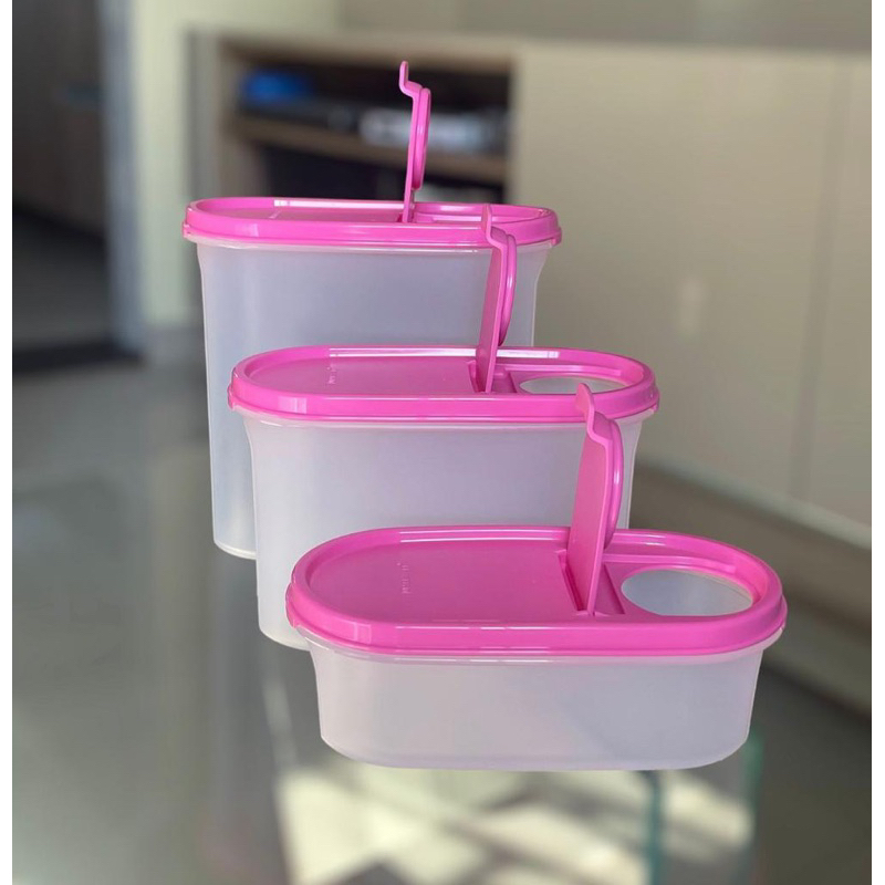 Tupperware Modular Oval Dispenser Rosa Kit 3 Peças
