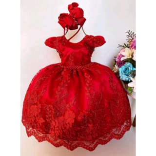 Vestido festa infantil vermelho realeza Minnie princesa luxo em Oferta na Shopee