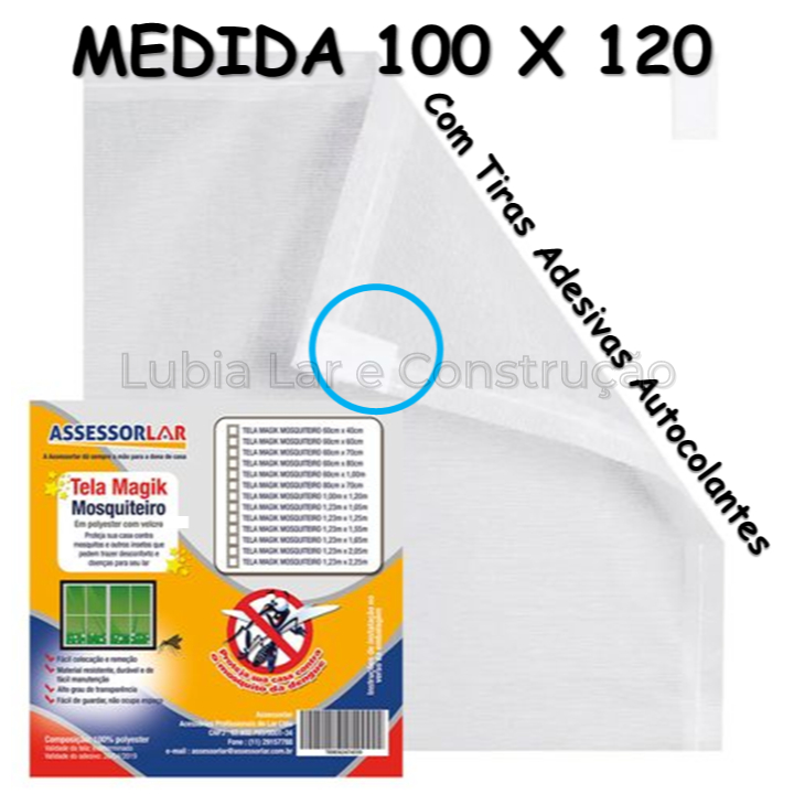 Tela Mosquiteiro 100 X 120 Magik Para Janelas Com Fecho de Contato Lavável Branca