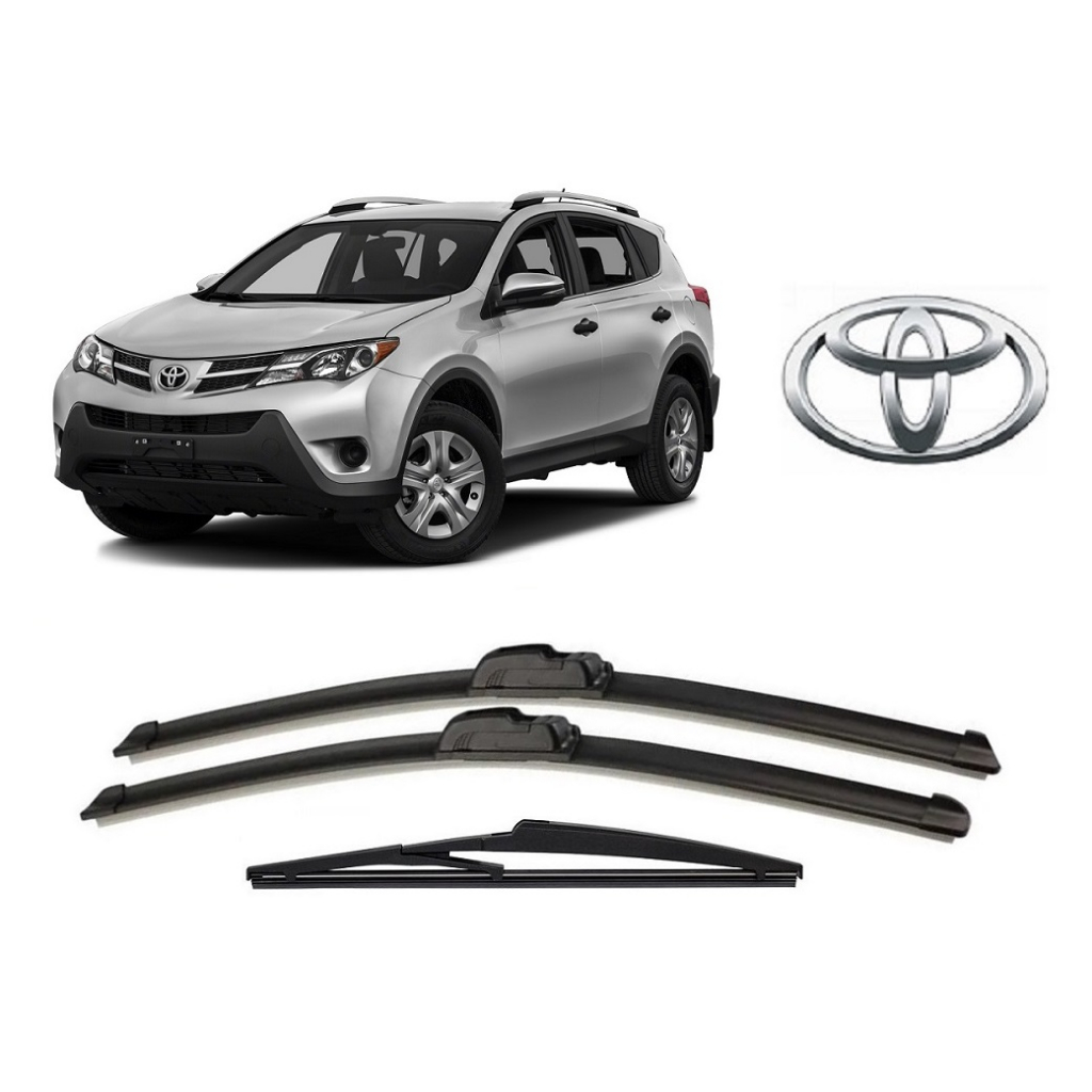 Kit 3 Palhetas Limpador de Parabrisa Dianteiro + Traseiro Toyota Rav4 ano 2005 2006 2007 2008 2009 2010 2011 2012 2013