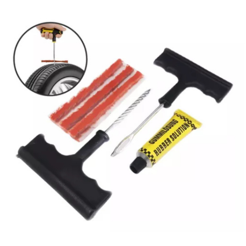 Kit 6 Peças Reparo Sem Câmera de Ar Pneu Furado Remendo Macarrão Carro Moto Profissional