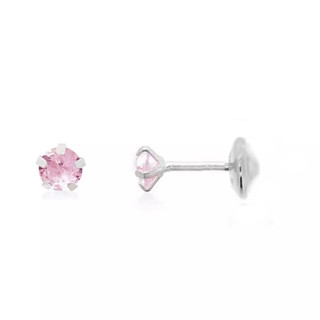 Brinco Pedrinha Rosa Bebê 3mm Em Prata 925