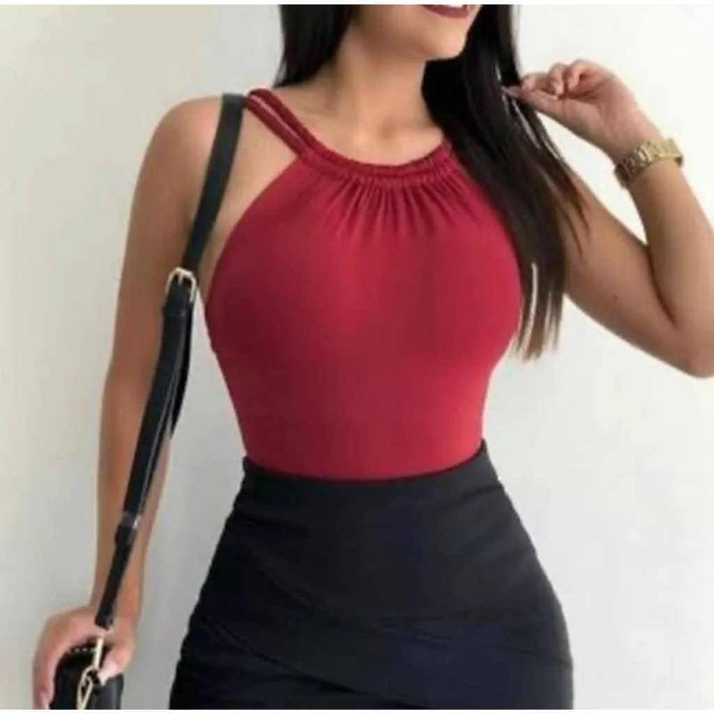 Body Feminino Alça Trançado Bojo Bodi Moda Suplex