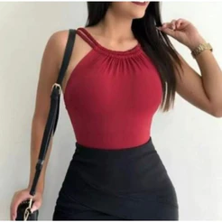 Body Feminino Alça Trançado Bojo Bodi Moda Suplex