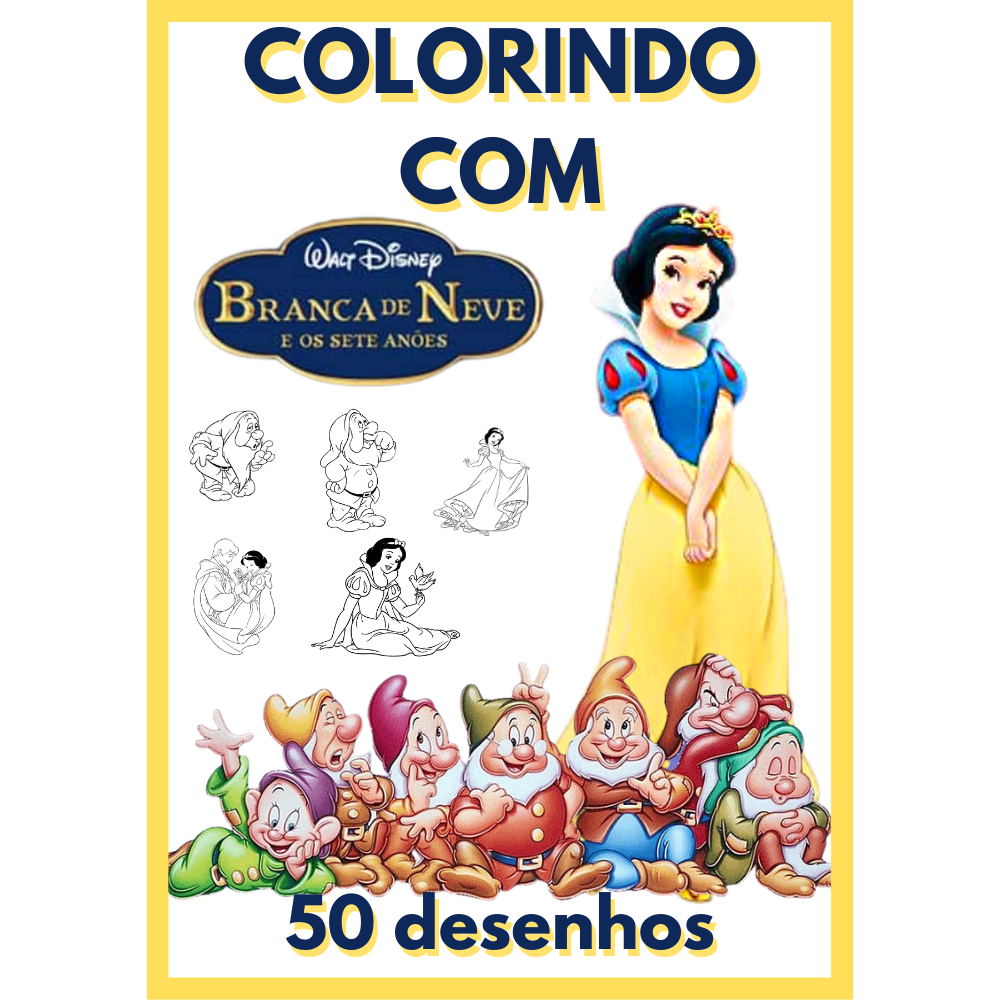 Kit 50 Desenhos Para Colorir Princesa Branca De Neve Folha A4 Grande