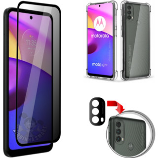 Kit Motorola Moto E40 | Película 3D Privacidade | Película da Câmera | Capinha Case