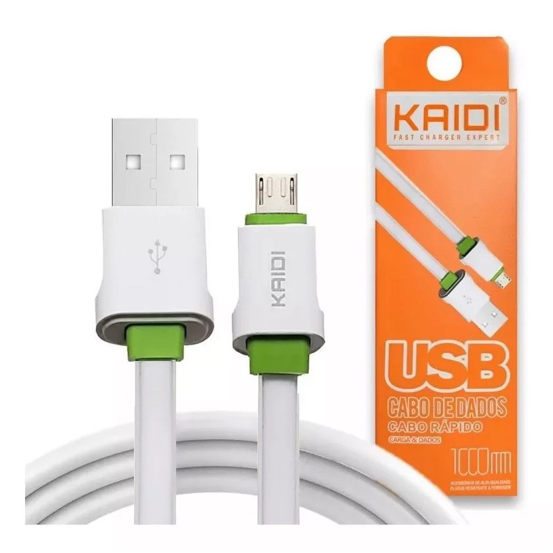 Cabo reforçado Kaidi  Branco - 1 Metro - Tipo C / V8 / iPhone