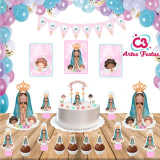 Kit Festa Nossa Senhora Aparecida Aquarela 77 Itens Personalizado Fazemos todos os temas em Oferta na Shopee