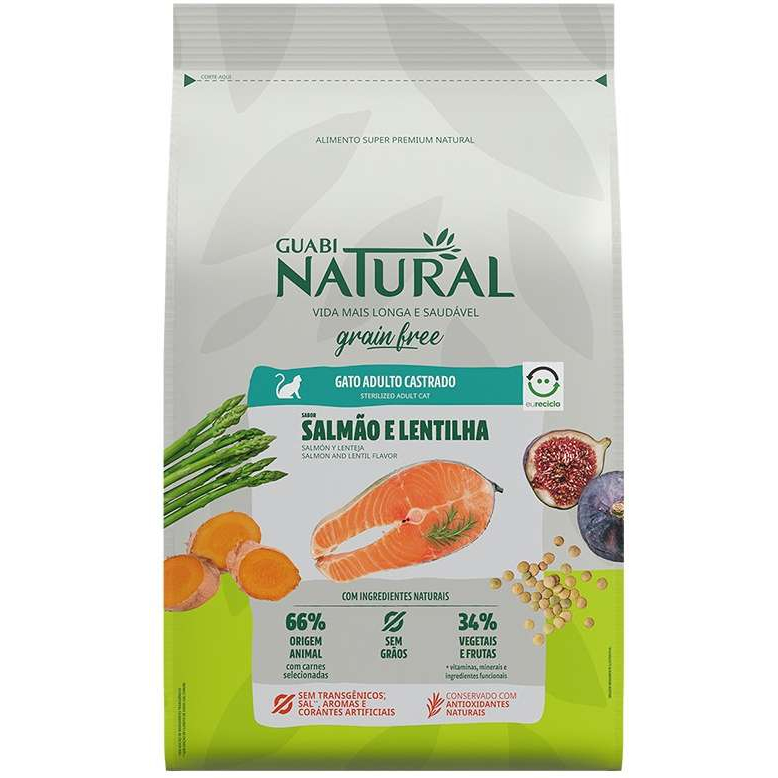 Ração Guabi Natural Grain Free Salmão e Lentilha para Gatos Castrados 7,5 KG