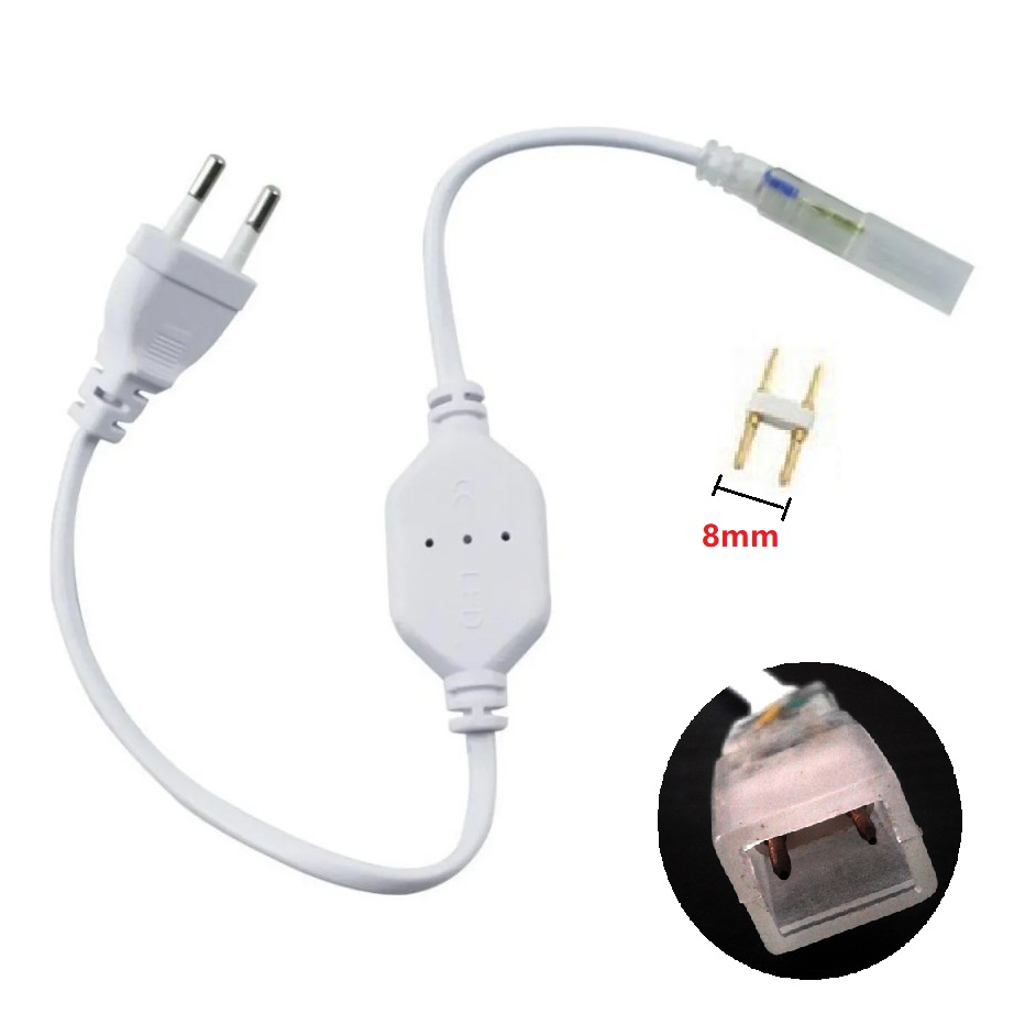 Adaptador Conector Soquete Rabicho Fita 5050 Mangueira Led Entrada 8mm 110v e 220v Ate 25 Metros
