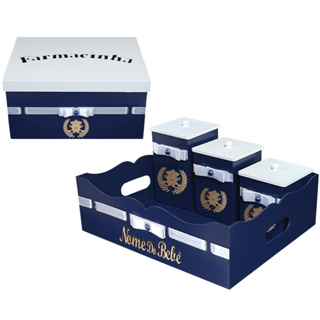 Kit Bebê Madeira Urso Ramo com Cesta com Trio de Potes e Farmacinha. em Oferta na Shopee