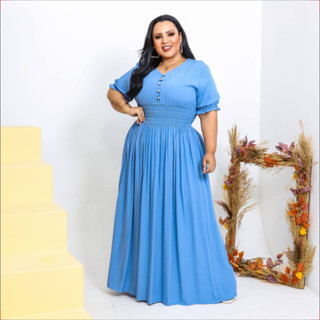 Vestido Roupa Feminina Verâo Longo Plus Size/moda Evangélica botao elastano festa formatura confortável