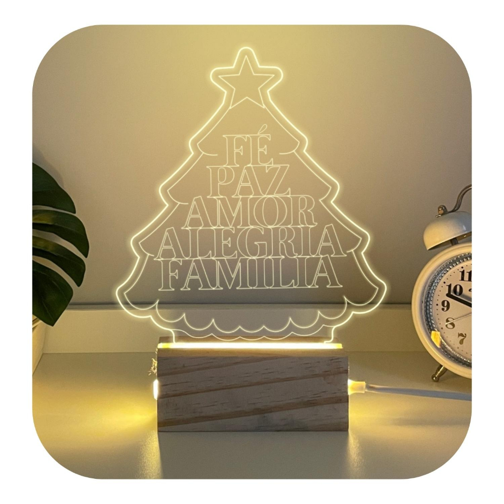 Luminária Árvore Natal de Mesa Decoração Acrílico Led + Fonte