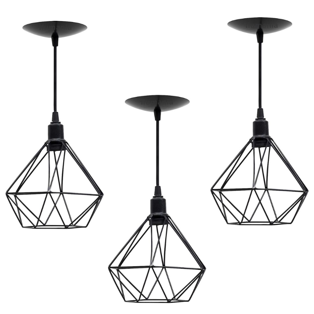 Pendente Kit3 Aramado Preto Decorativo Modelo Diamante Interna Externa Design Vintage Decoração em Oferta na Shopee