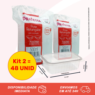 Potes 500ml 48 Unidades Retangulares Descartáveis Com Tampa Para Freezer e Microondas Prafesta em Oferta na Shopee