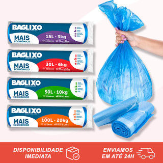 Saco de Lixo Azul Em Rolo 15L, 30L, 50L e 100L Mais Econômico Resistente e Reforçado Para Lixeira Doméstica Baglixo