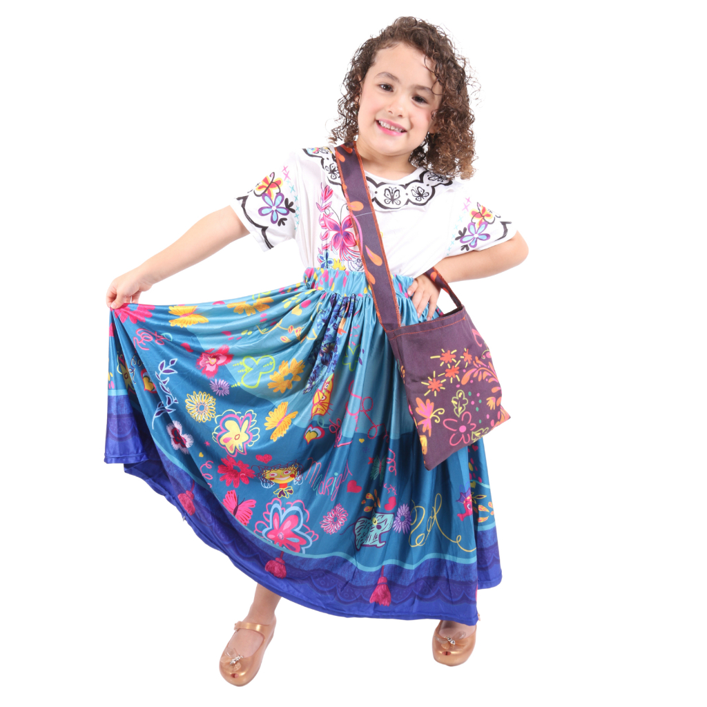 Vestido Infantil Fantasia Luxo Rodado Princesa Mirabel + Bolsa Encanto Dolores Isabela Encantada