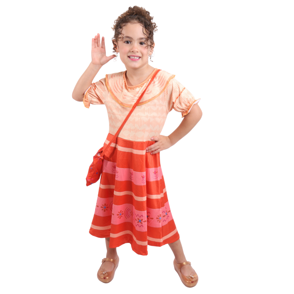 Vestido Infantil Fantasia Luxo Rodado Princesa Dolores + Bolsa Encanto Família Mirabel Isabela Encantada