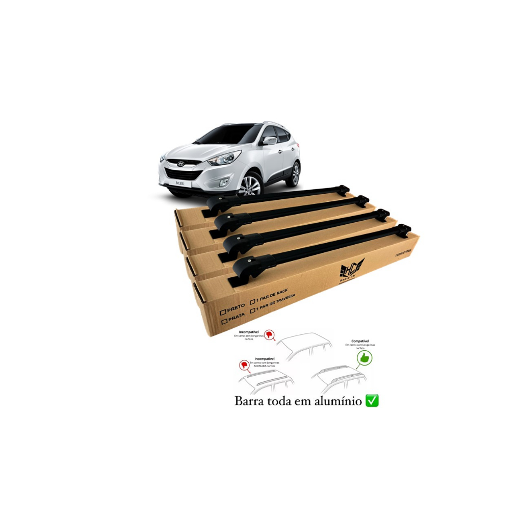Rack Travessa Hyundai Ix35 2010 A 2020 4 Barras Bagageiro Slim Barra Alumínio
