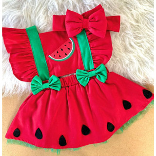 Jardineira Body Melancia Frutas Smash the Cake Bebe Menina Infantil Festa Aniversario Blogueirinha Salopete Body Presente