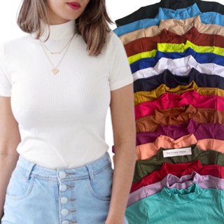 Kit com 5 Blusa Canelada Feminina Blusinha Manga Curta Modinha Tamanho Único