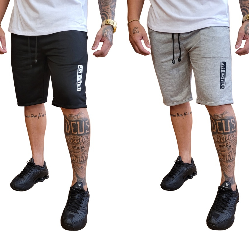 Kit 2 Bermudas Masculinas Moletom Moletinho Academia Treino Com Amarração e Elástico