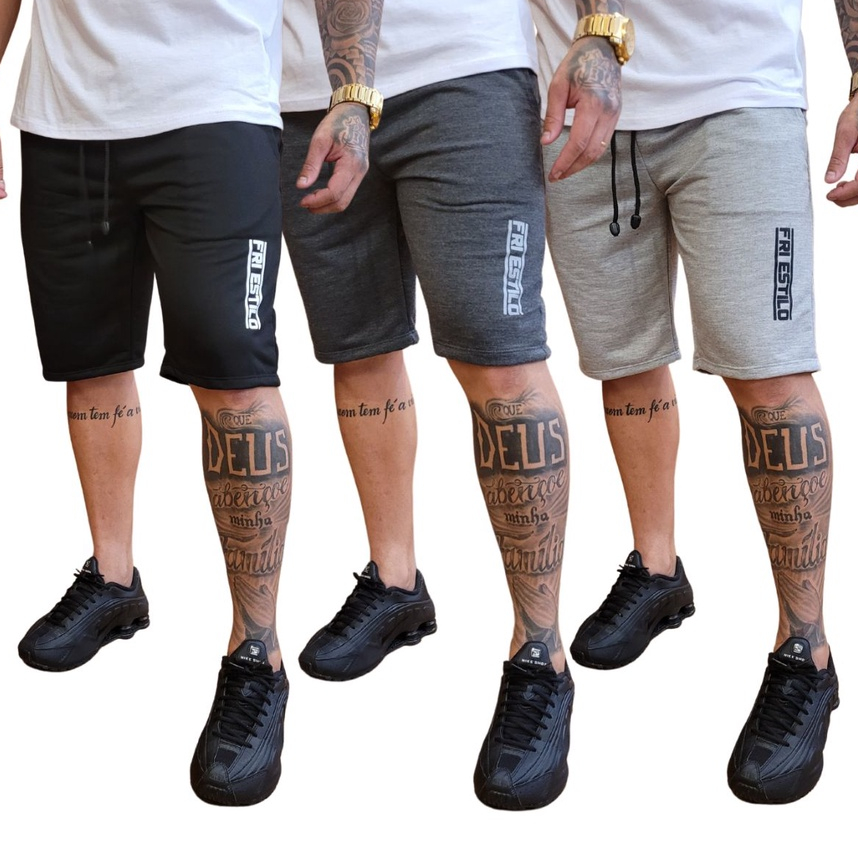 Kit 3 Bermudas Masculinas de Moletom Moletinho Com Amarração e Elástico Academia Treino em Oferta na Shopee