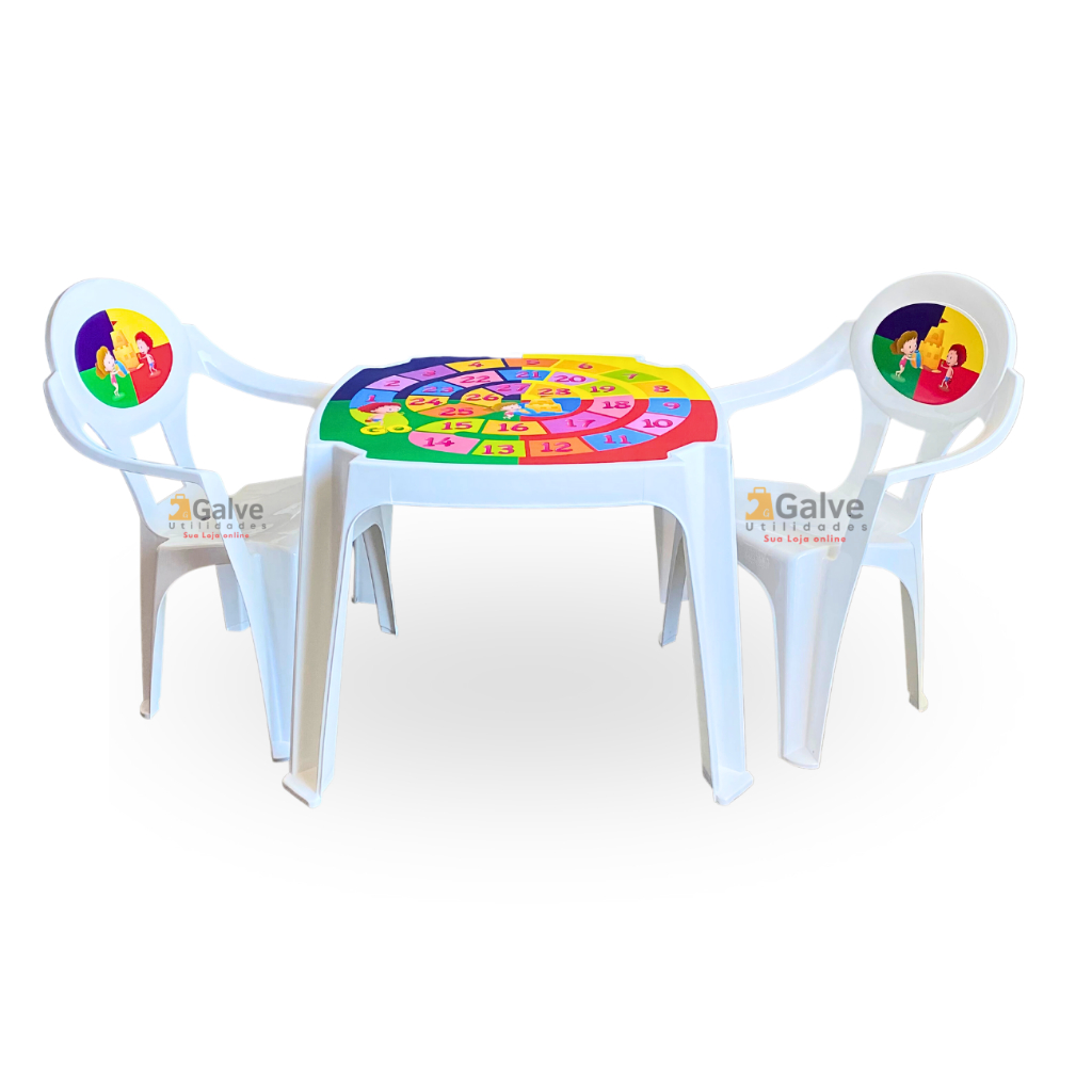 Mesinha Infantil e 2 Cadeiras Plastica Colorida Mesa de Atividades de Criança Didático Educativa