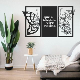 Painel 3 Quadros Borboleta Frase Que a felicidade vire rotina Decorativo em Oferta na Shopee