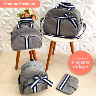 Bolsa Maternidade Luxo Premium Menino Menina + Pingente Laço Alça Chic Tecido Alto Padrão