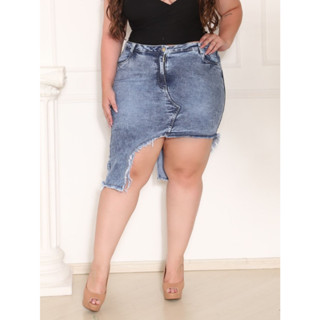 Saia Jeans Plus Size Assimétrica Com Muita Lycra em Oferta na Shopee