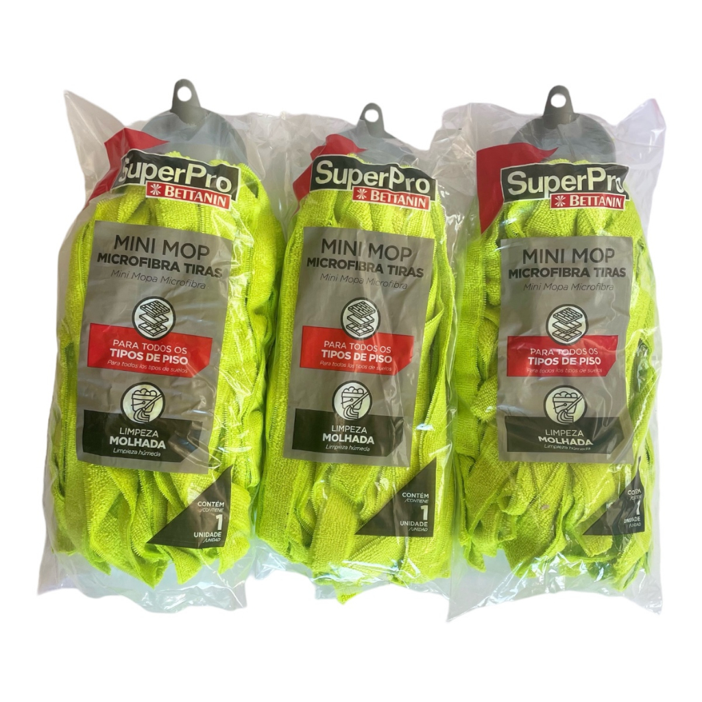 Kit C/3 Refil Mini Mop Sintético Microfibra Bettanin Limpeza