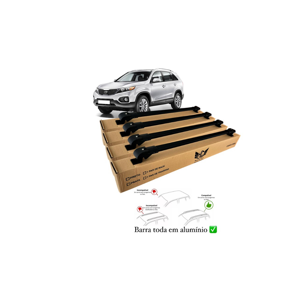 Rack Travessa Kia Sorento 2010 A 2014 4 Barras Bagageiro Slim Barra Alumínio