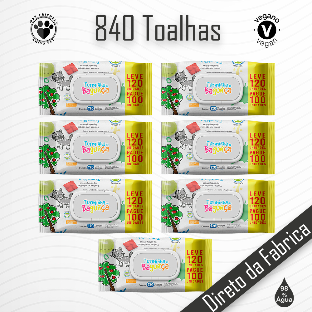 Kit 07 Pacotes Toalhas Umedecidas TURMINHA DA BAGUNÇA- 120 Folhas - com tampa