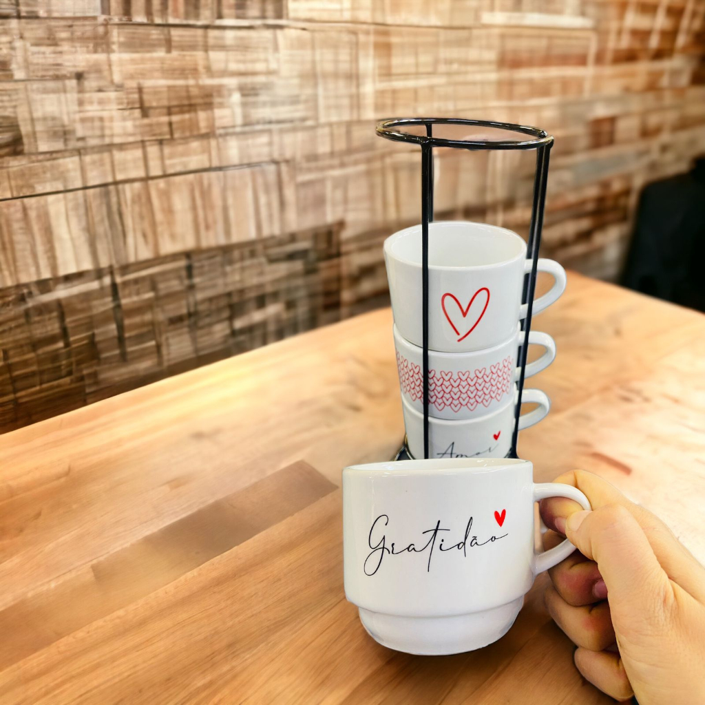 Jogo de Xícaras Café e Chá Spot com Suporte de Metal