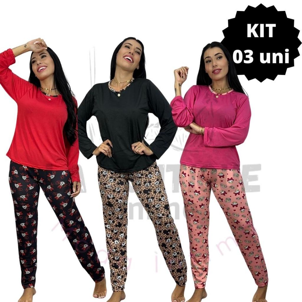 kit 03 Pijamas longos  de Frio Personagens Blogueiras Rafaela. em Oferta na Shopee