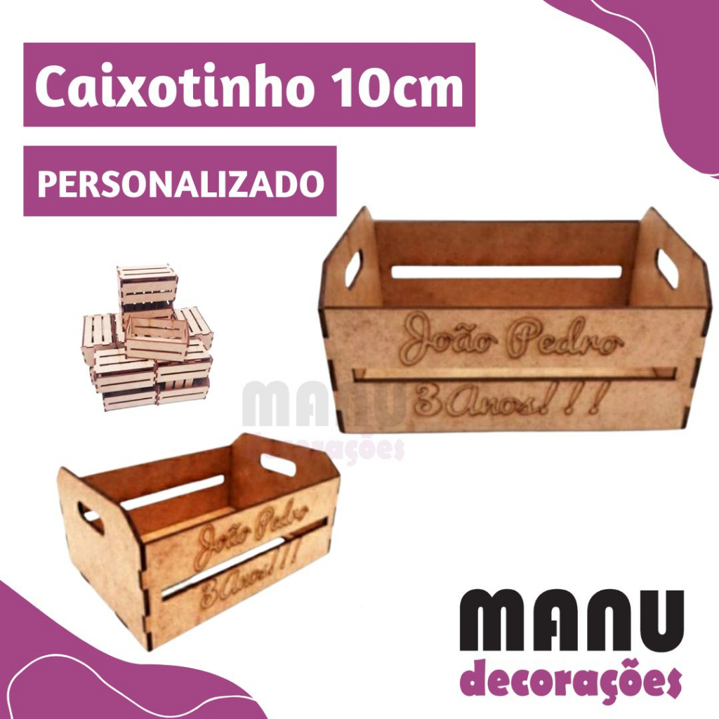 Kit 10 uni de Caixotinho com NOME PERSONALIZADO 8CM 10CM 12CM 15CM 20CM / Decoração Lembrancinha Festa Aniversário