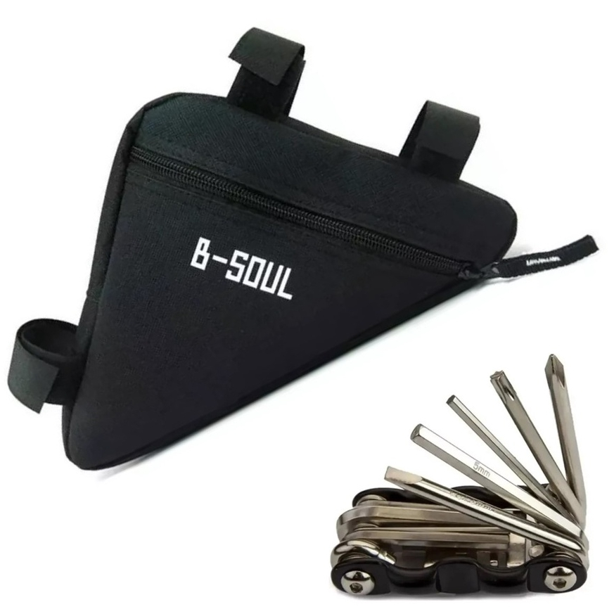 Kit Bolsa Para Quadro Bike Case Triangular + Chave Multiuso Com Extrator Bicicleta