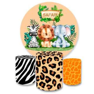 Kit Decorativo Infantil Safari Baby Fofo Capa Painel + Trio Capa Cilindros Veste Fácil