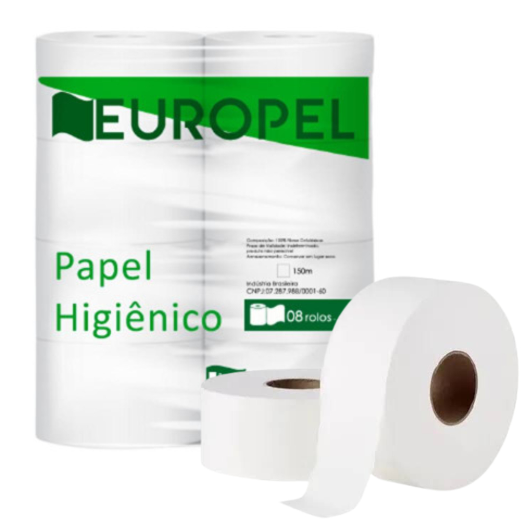 08 Rolo Papel Higiênico Rolão Macio Grande Europel Branco Barato Simples