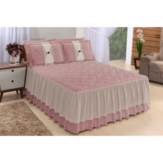 Kit Colcha Moderna Betina Queen Size 03 Peças Jodo de Cama Box - Tabaco/ Bege Babado Cobre Leito em Oferta na Shopee