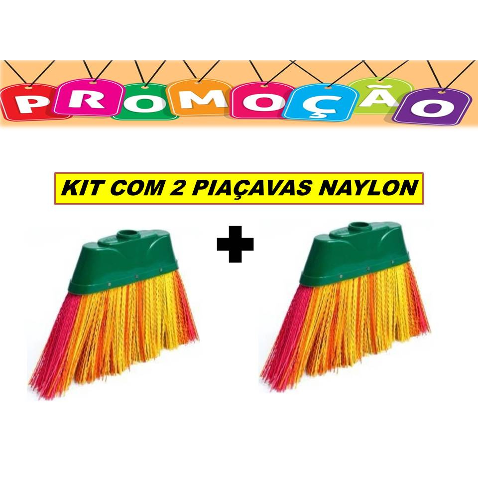 Kit Com 2 Vassouras Piaçava De Nylon Sem Cabo