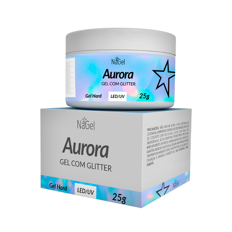 Gel com Glitter Nagel Aurora 25g uv/Led - Alongamento de Unhas