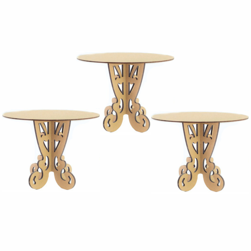 Trio De Boleira Bandejas Para Doces Provençal Mdf Cru Bolos Festa